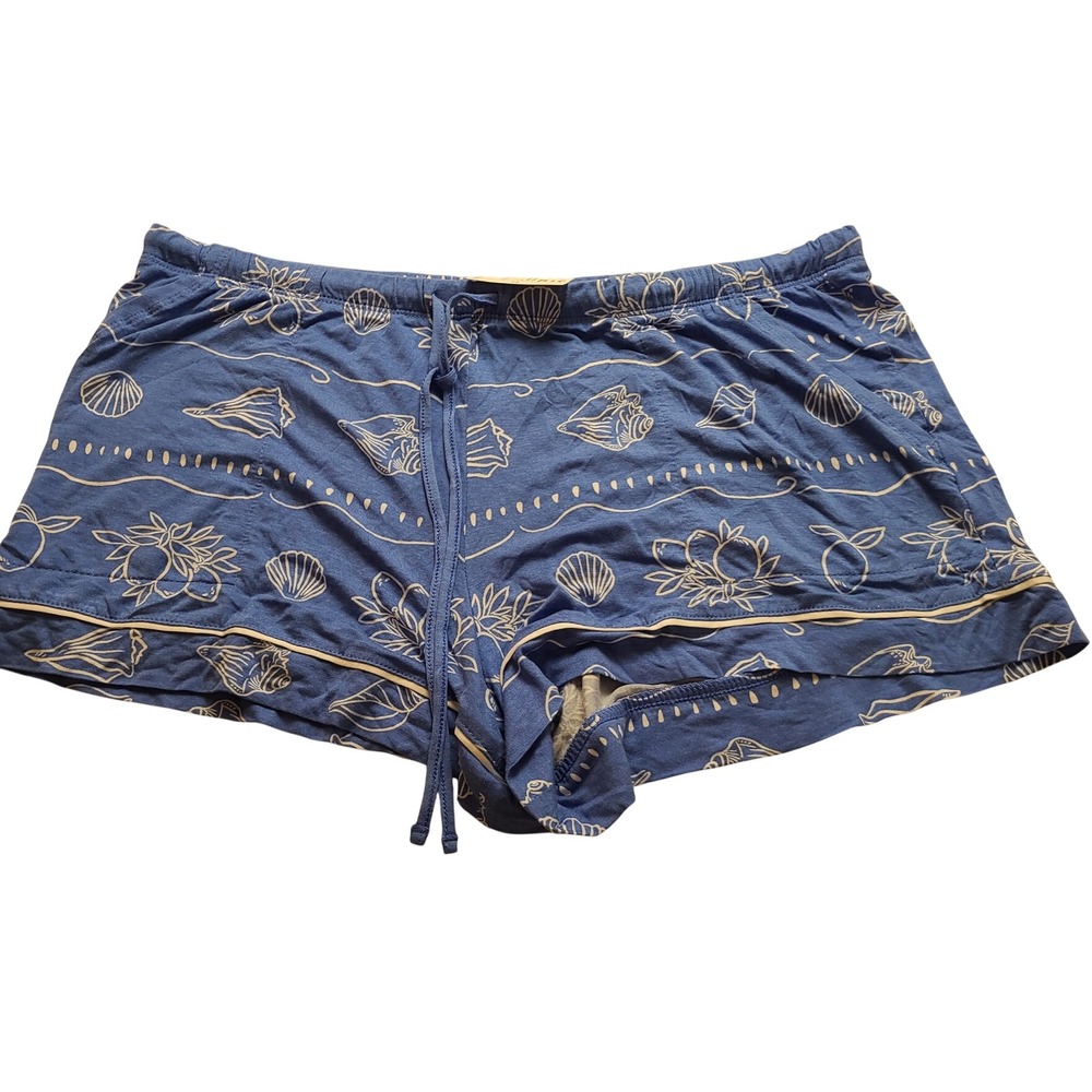 Blue Seashell Print Pajama Shorts with Drawstring Waist Size XL Floral Print NWT